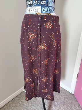 Toad&Co Brown Maxi Skirt with Button Front and Floral Sprigs